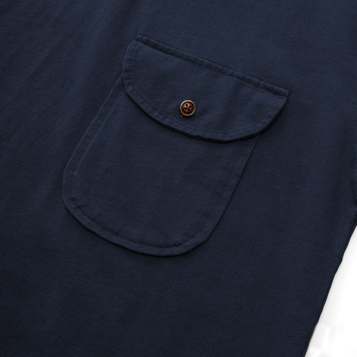 Baseball collar T-shirt with flap pocket