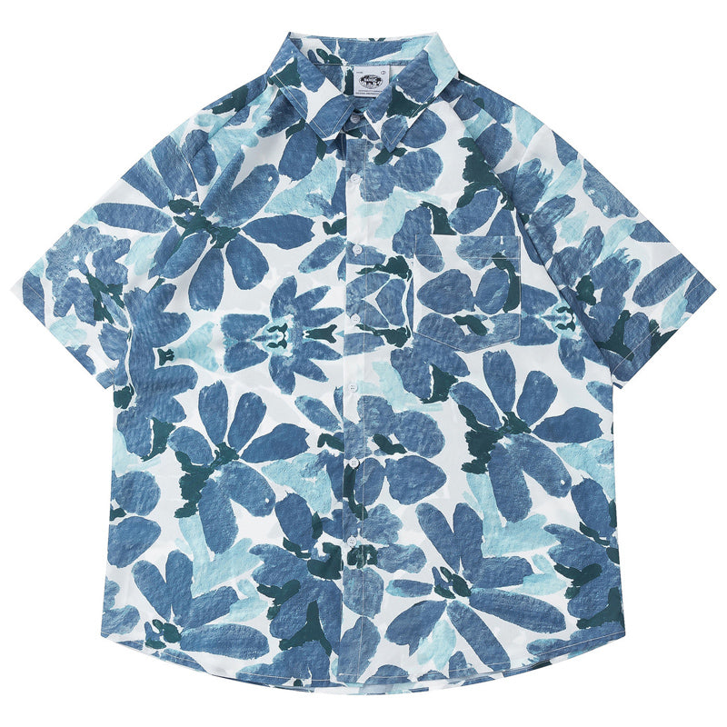 New for summer: Oil painting style floral print short sleeve shirt