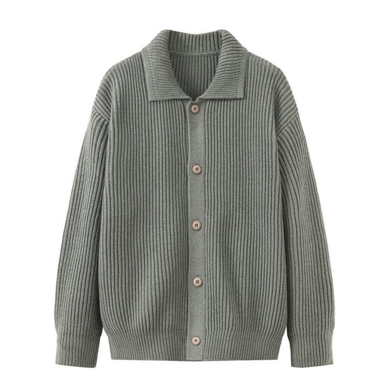 Business & Casual Collared Rib Knit Cardigan