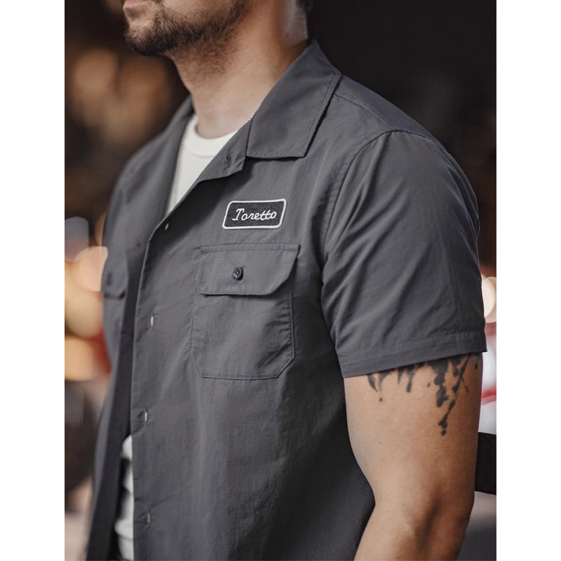 Embroidered tag double pocket work shirt