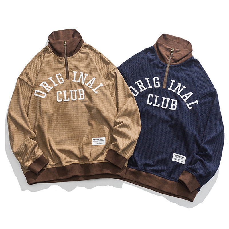Alphabet embroidered color combination zipper hoodie