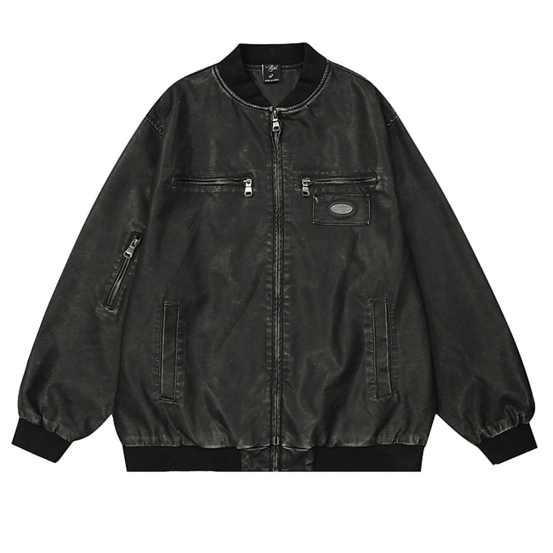 American Casual Retro Wash PU Leather Jacket
