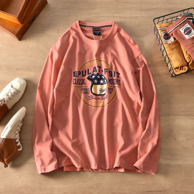 春新作 綿 アメカジ プリント 長袖 Tシャツ