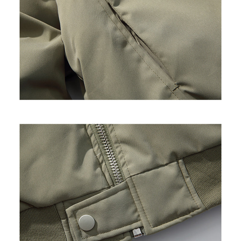 Down jacket with stand collar and zipper, casual, solid color coat
