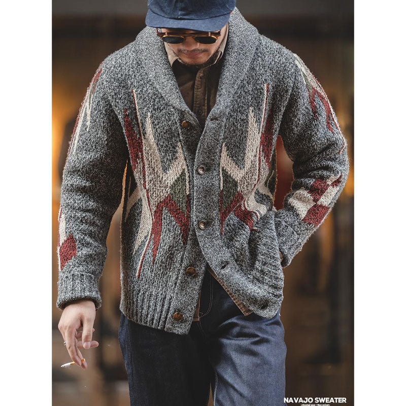 Navajo sweaterアメカジ エスニック風 へちまカラー ニットセーター
