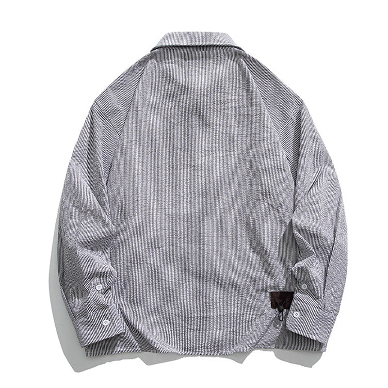 New striped color combination pocket long sleeve shirt