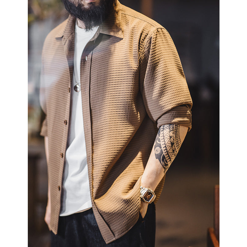Two-tone waffle long-sleeved work shirt