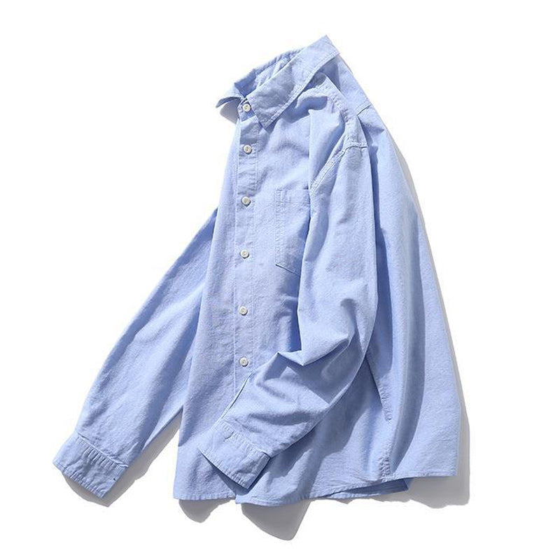 American casual plain classic blue long sleeve shirt