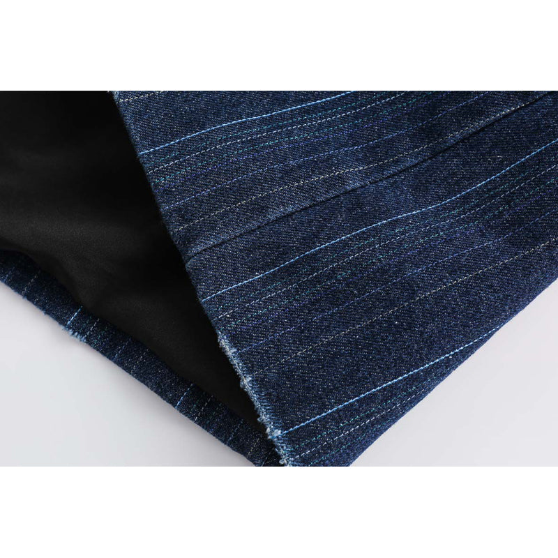Gradient Washed Striped Stitch Denim Tailored Jacket