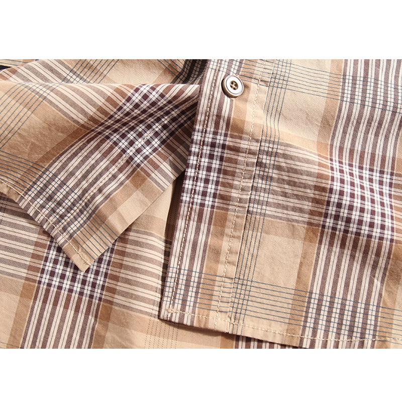Classic cotton check pattern long sleeve shirt