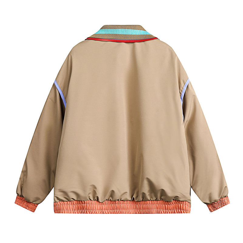 Oversized mixed-color thick coat, loose-fitting down jacket
