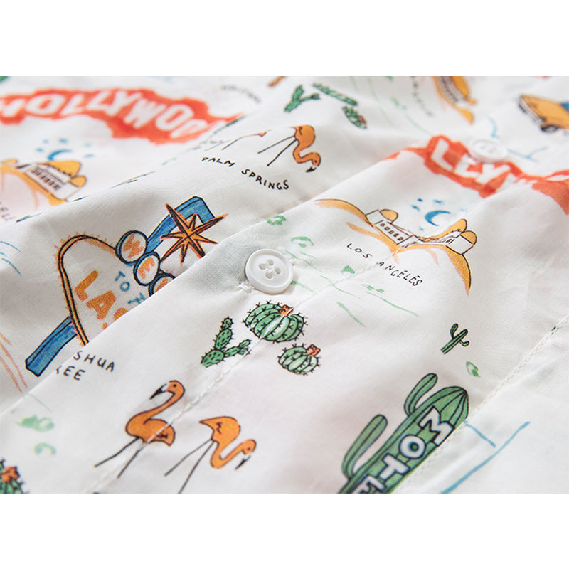 Retro Cartoon Print Hawaiian Short Sleeve Shirt