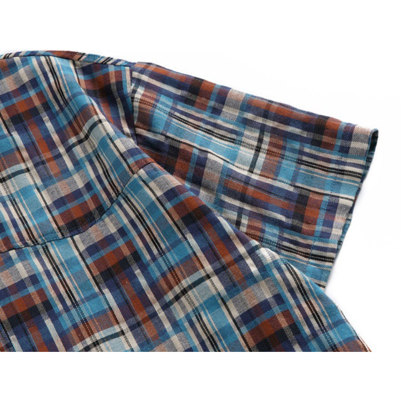 New Summer Check Cotton Short Sleeve Shirt