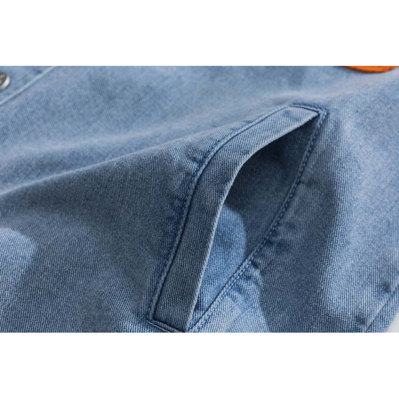 Orange corduroy washed denim jacket