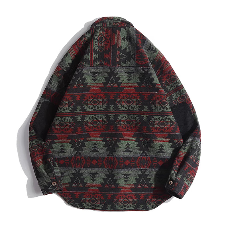 NAVAJO all-over print wool-blend tweed overshirt with elbow patches