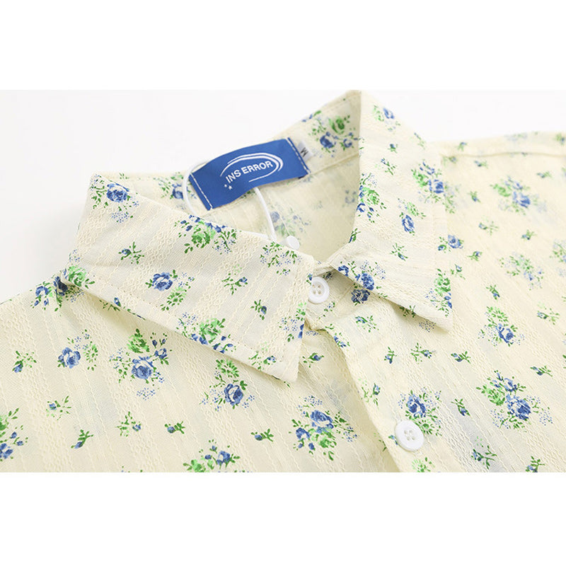 Hawaiian floral print short-sleeved aloha shirt