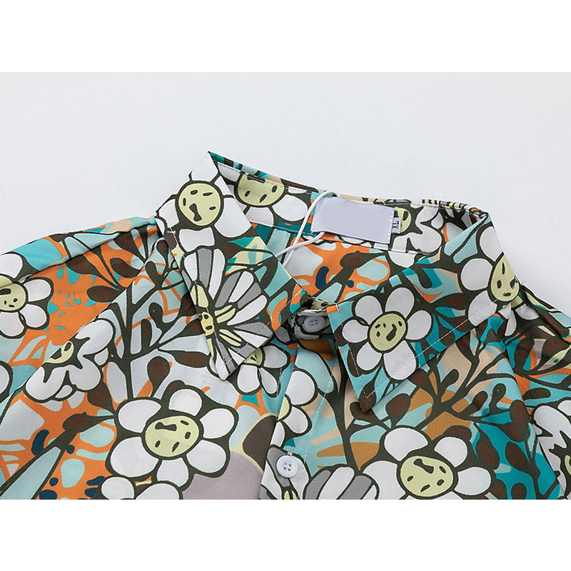 Fresh Hawaiian floral short-sleeved shirt