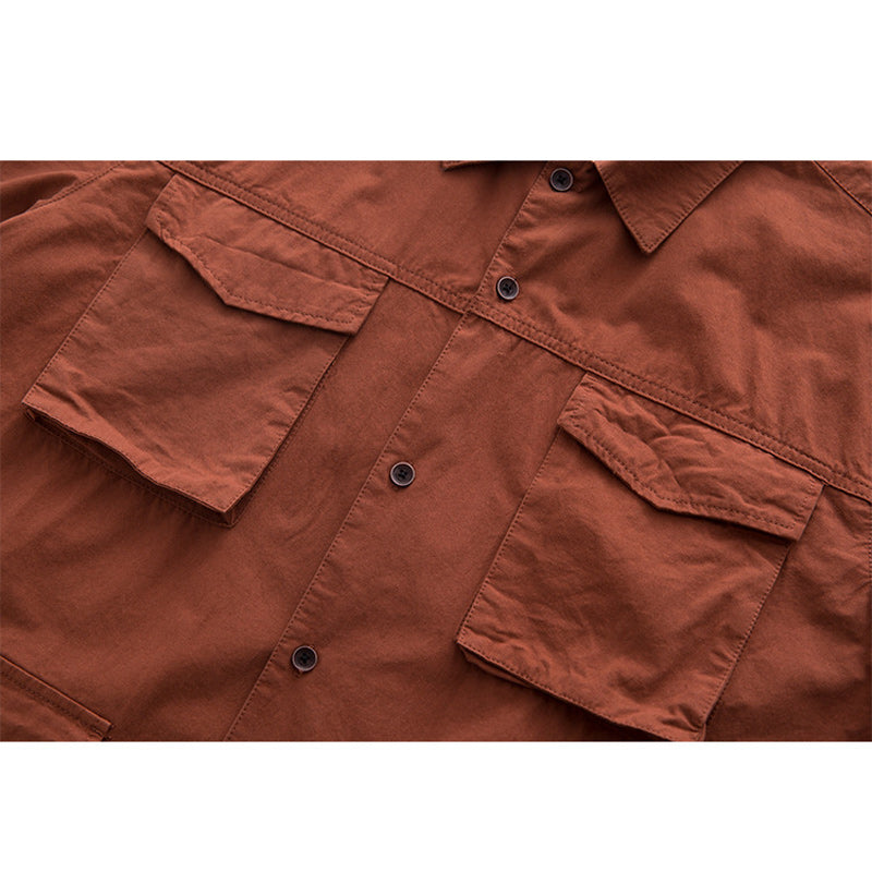 Multi-pocket plain work short-sleeved shirt