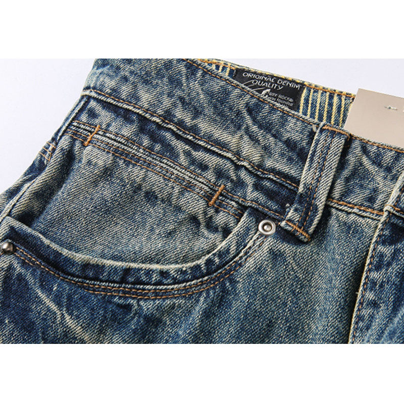 13.5 oz 100% cotton washed old straight jeans