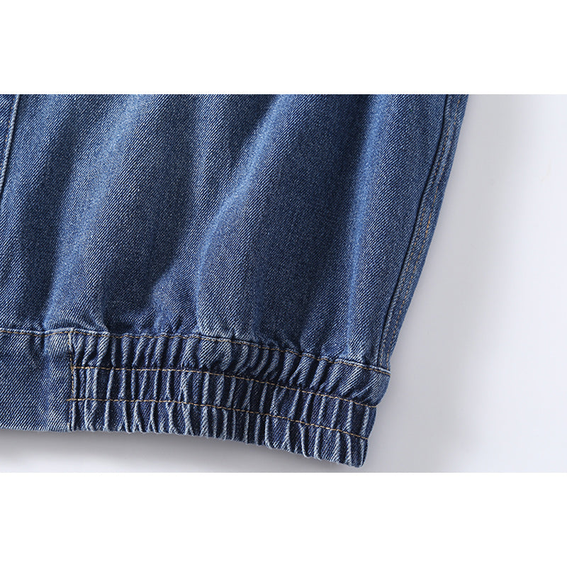 Washed denim vest with elastic hem