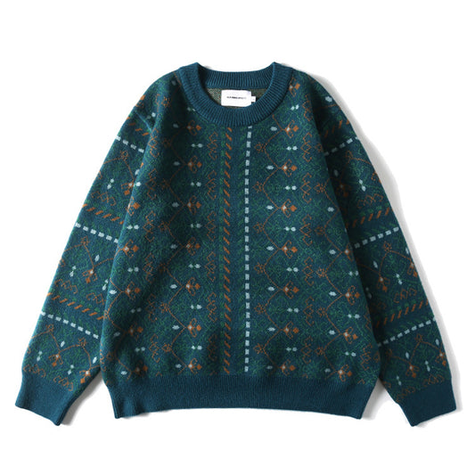 Ethnic geometric round neck knit sweater