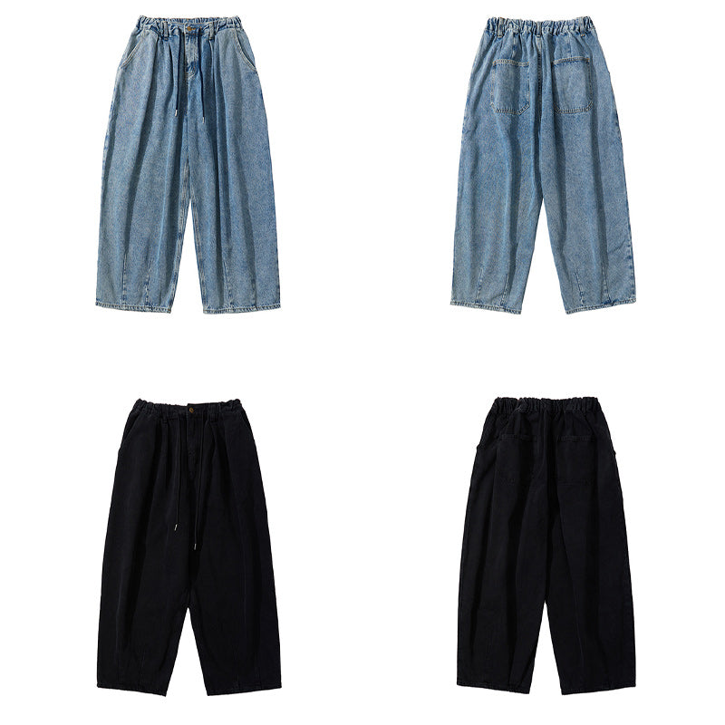 Distressed washed oversized cropped denim pants