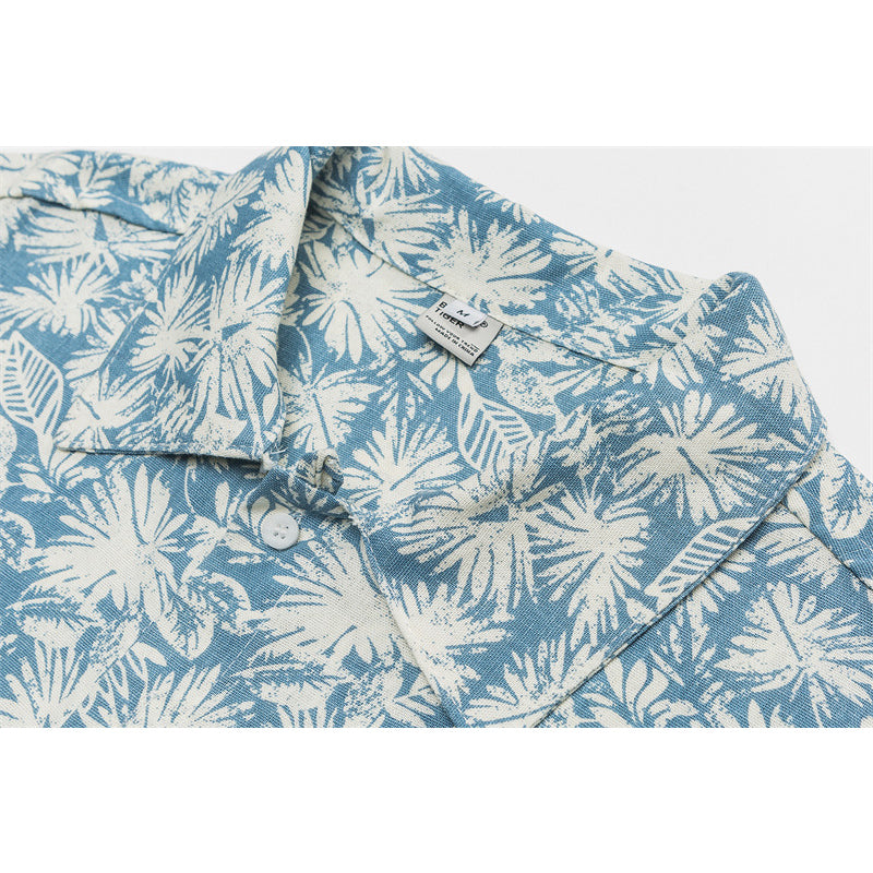 New for summer: Floral print short-sleeved linen shirt