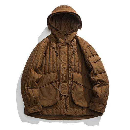 Solid color, hooded, padded, roomy, 3D pockets