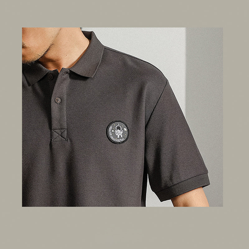 Retro British style plain folded neck polo shirt