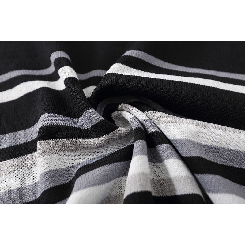 Retro Striped Stockinette Knit Polo Shirt