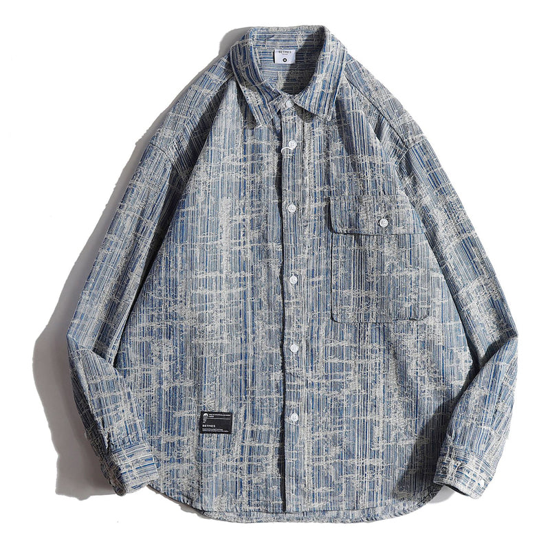 Distressed blue long-sleeved shirt