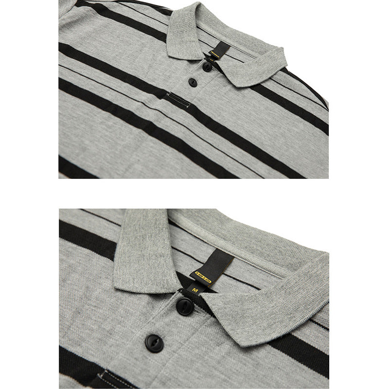 Classic gray and black striped polo shirt
