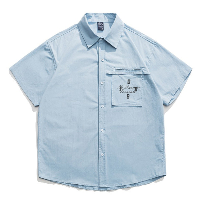 Printed pocket plain work short sleeve shirt