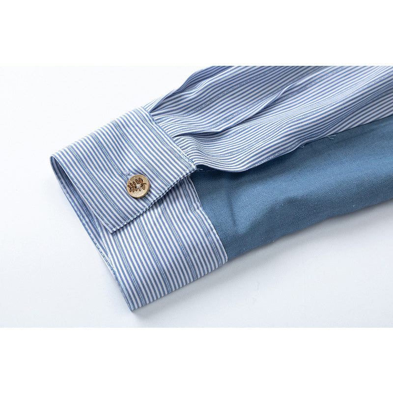 Striped color-block long-sleeved shirt