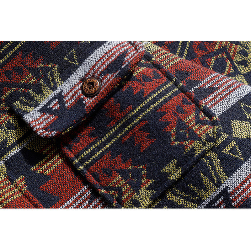 NAVAJO all-over print wool-blend tweed overshirt with elbow patches