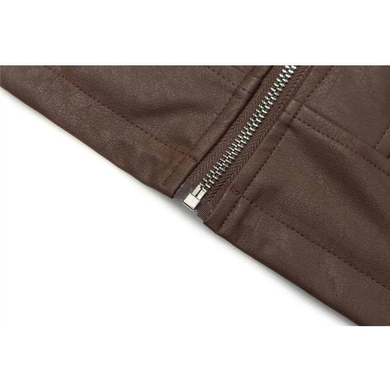 Casual stand collar PU leather jacket