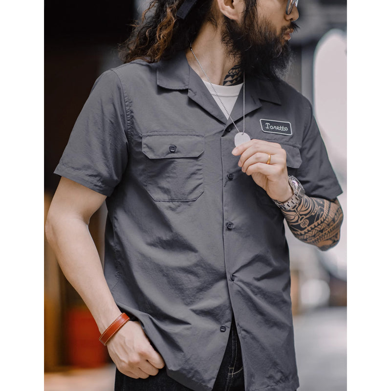 Embroidered tag double pocket work shirt