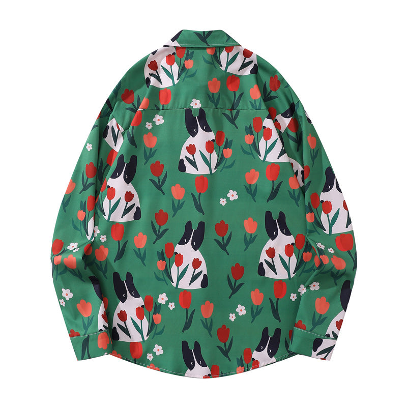 New for Autumn: "Dog and Flower" All-Over Print Long Sleeve Shirt