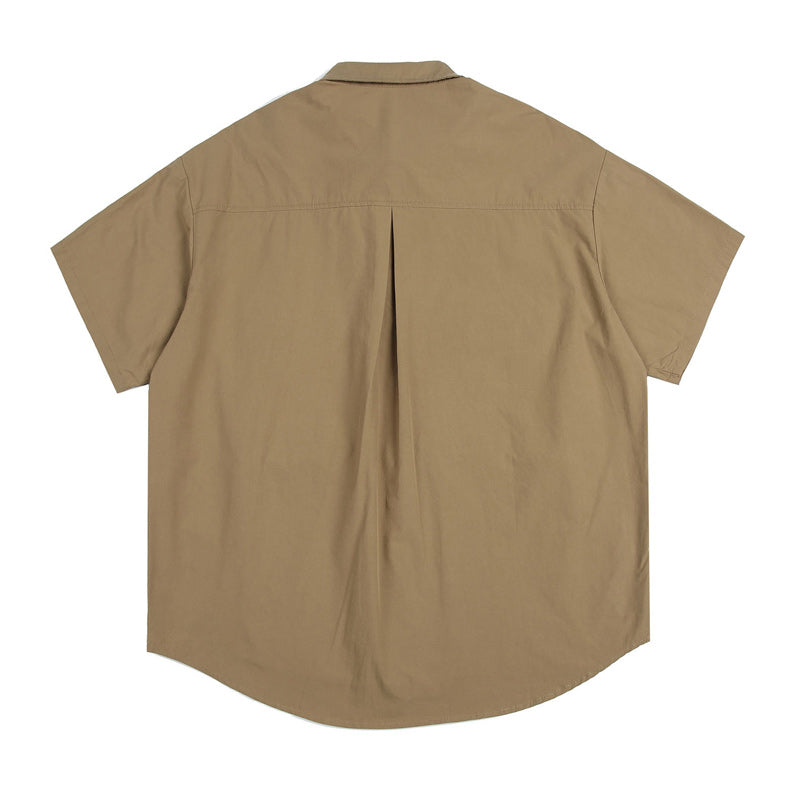 Three-color solid functional pocket work short-sleeved shirt