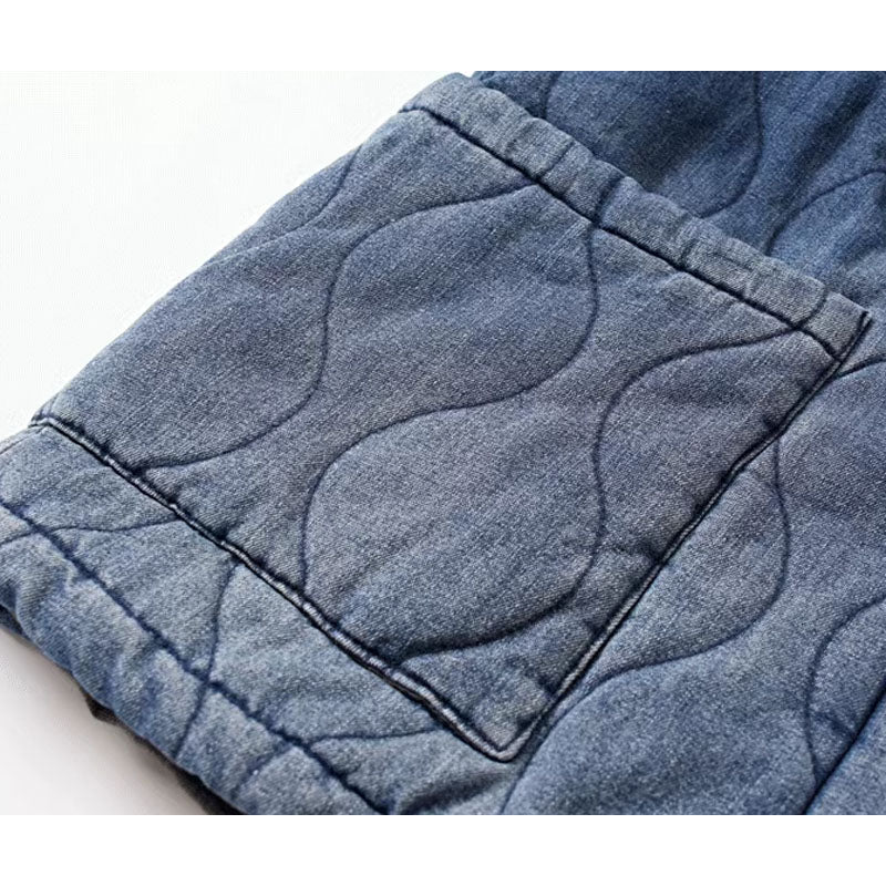 Casual denim hanten jacket with padding, loose cargo down jacket