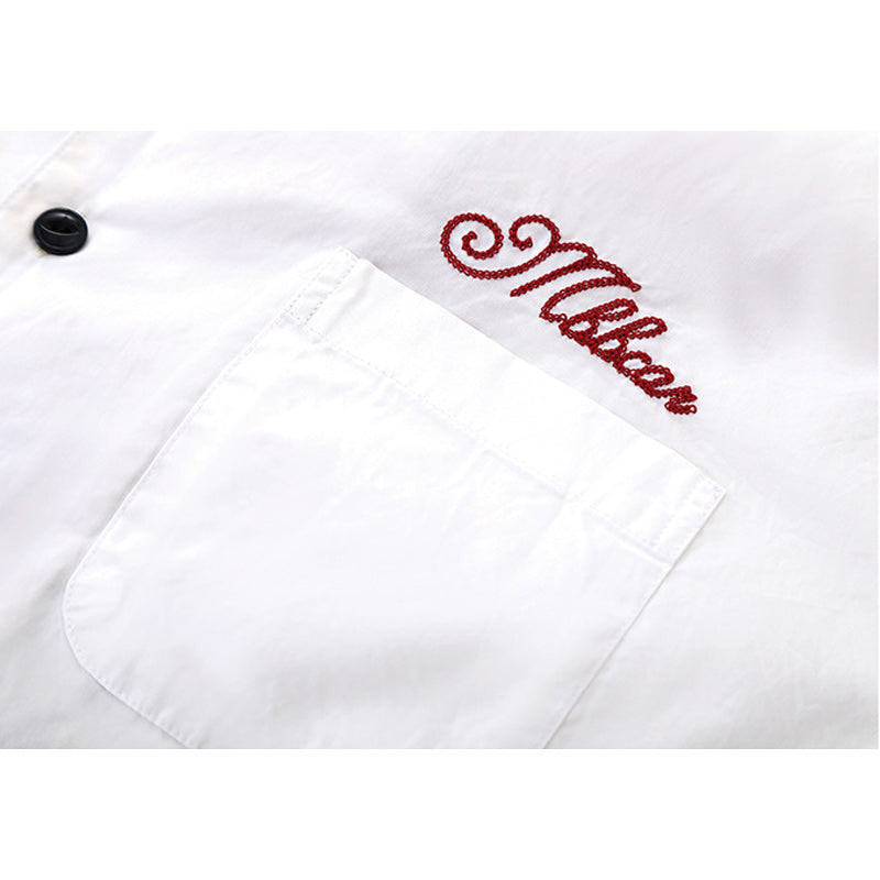 Chain Retro Embroidered Bowling Short Sleeve Open Collar Shirt