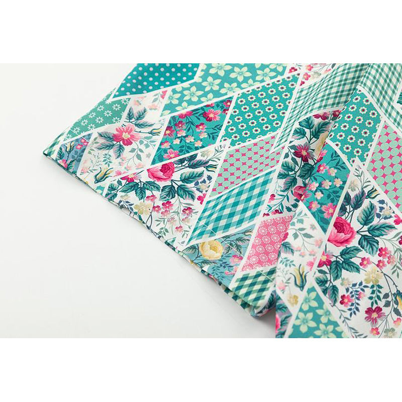 Retro floral diamond-print short-sleeved shirt