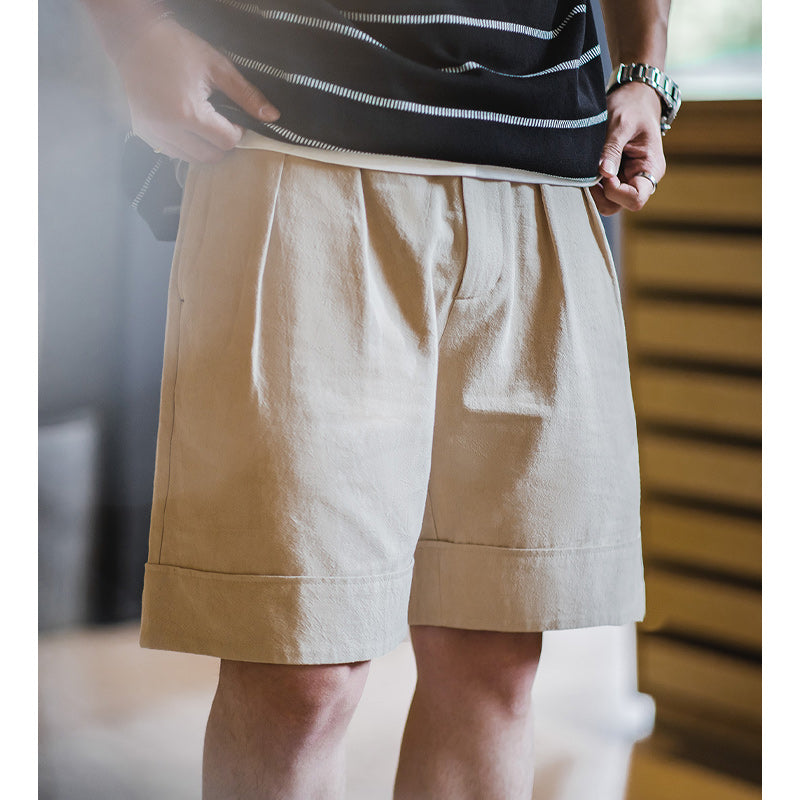 Mid-waist cotton-linen Naples shorts
