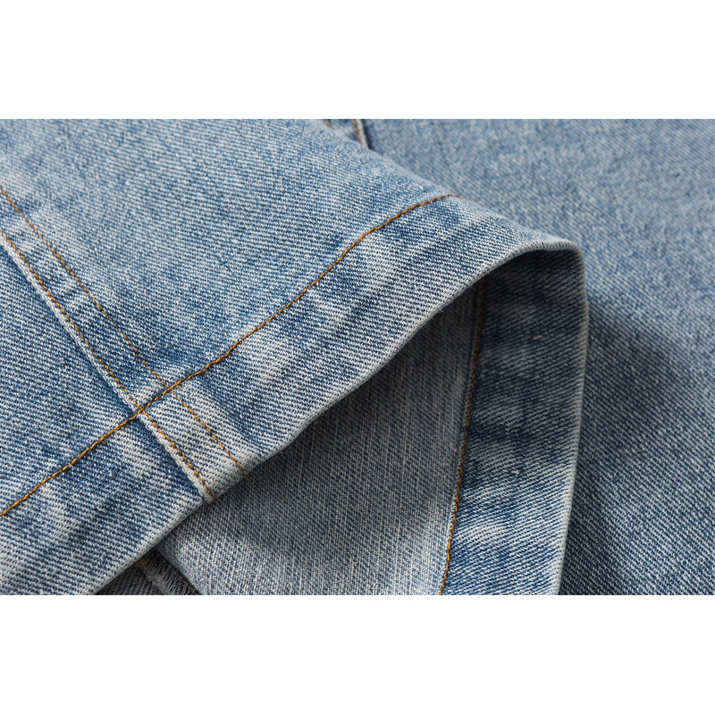 Denim Ripple Wash Patchwork Denim Jacket