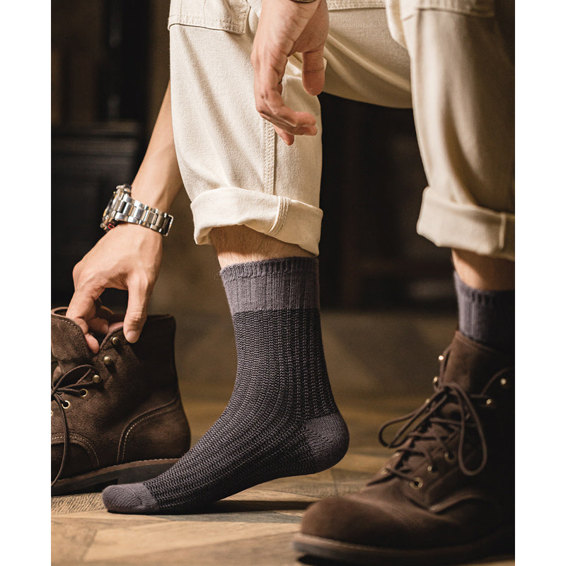 Color Block Thick Yarn Socks (Set of 2)