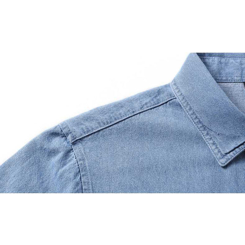 Classic plain denim short-sleeved work shirt