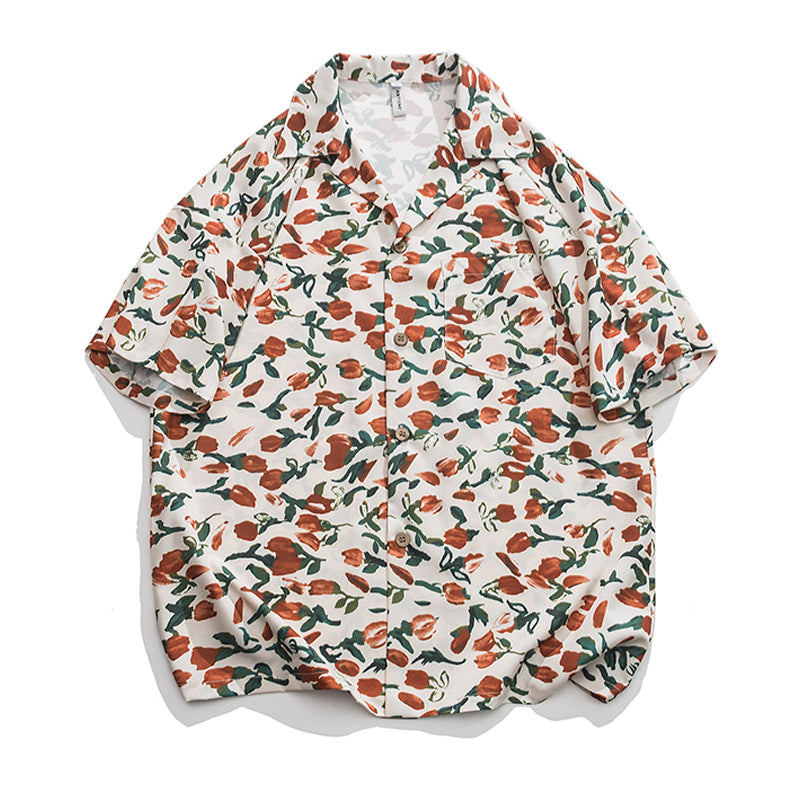 Cuban color floral print aloha shirt short sleeve