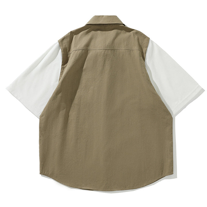 Faux layered cotton short sleeve shirt