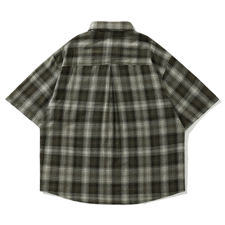 Dyed over-checked short-sleeved shirt