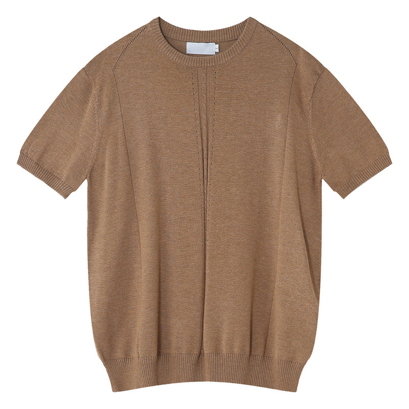 Simple knitted loose short sleeve knit T-shirt